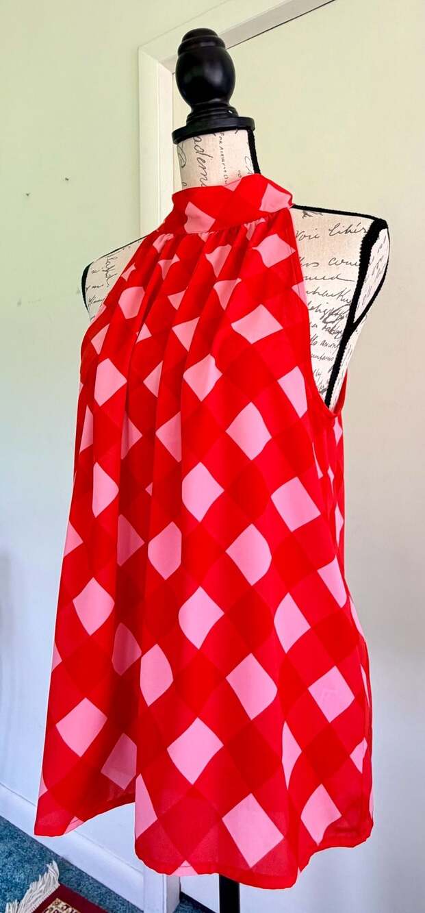J.Crew Red and Pink Gingham Halter Tie Neck Sleeveless Blouse Size 10